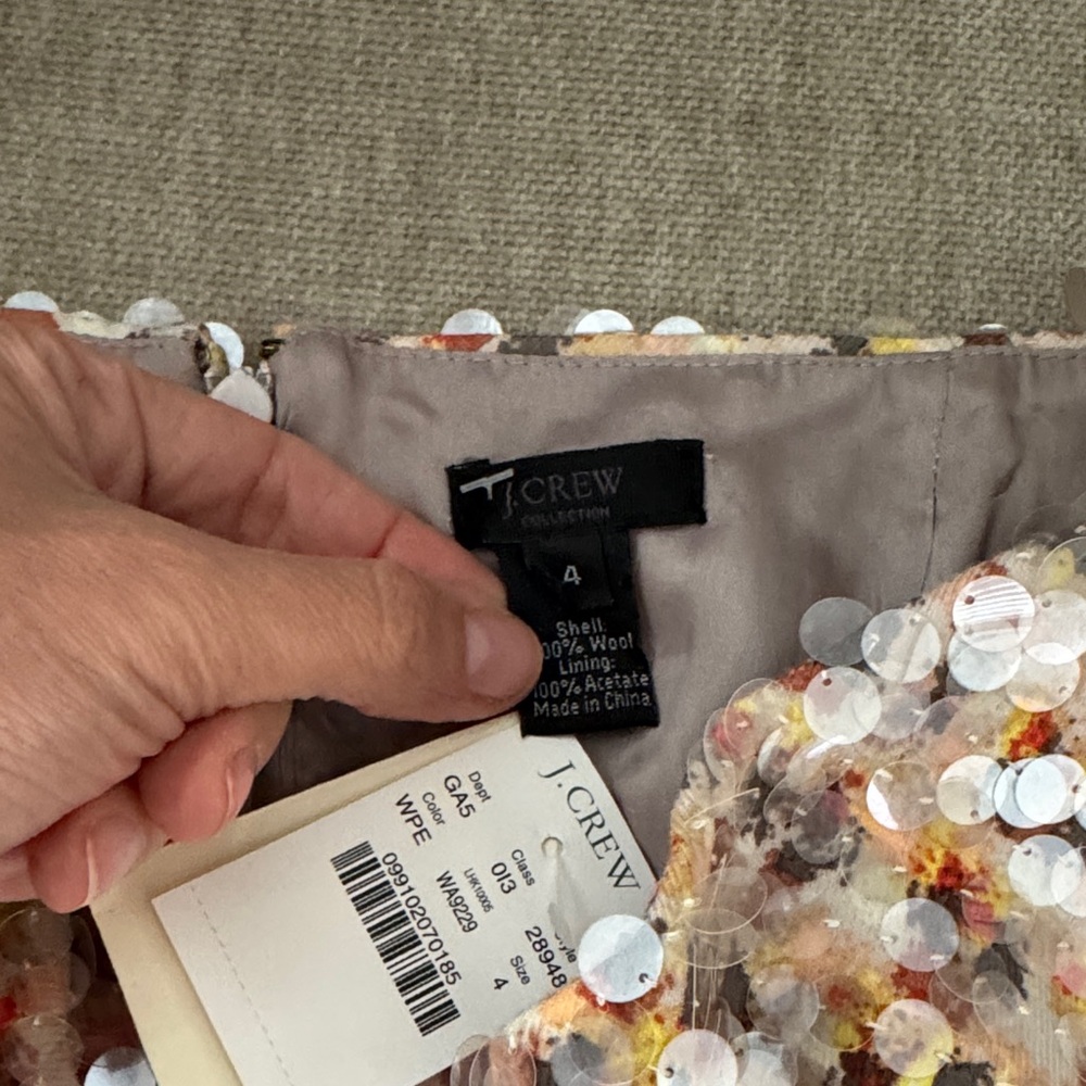 NWT J.Crew Collection Sequin Wool Tweed Mini Skirt in Cream, Yellow & Brown - Picture 2 of 10